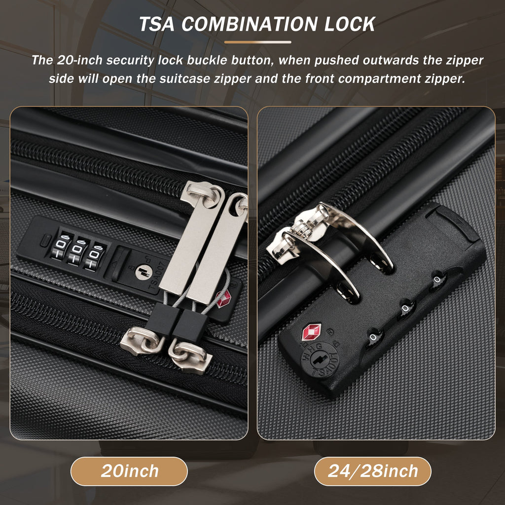 Hardside Luggage Set 5 Piece with USB Port & TSA Lock - Black