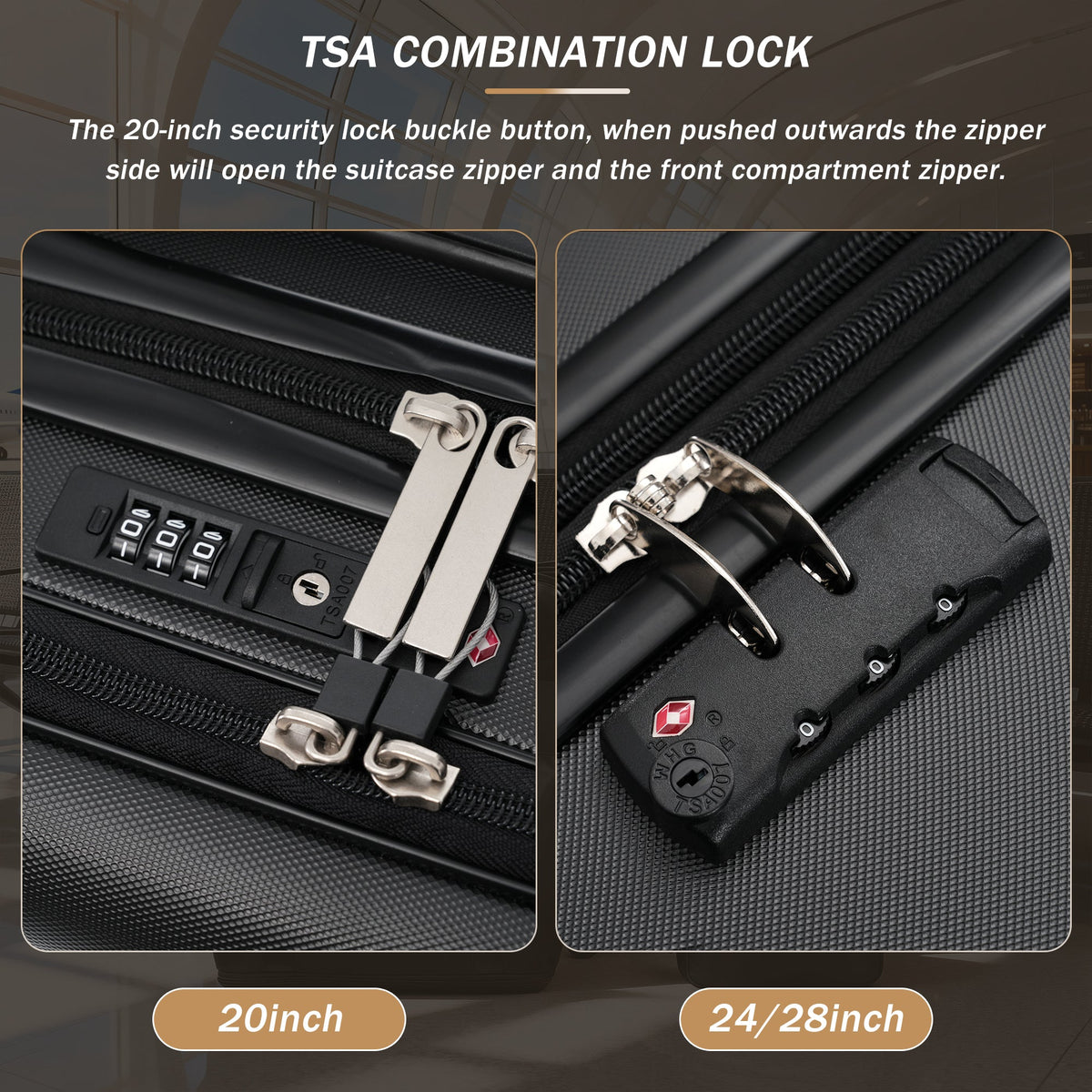 Hardside Luggage Set 5 Piece with USB Port & TSA Lock - Black