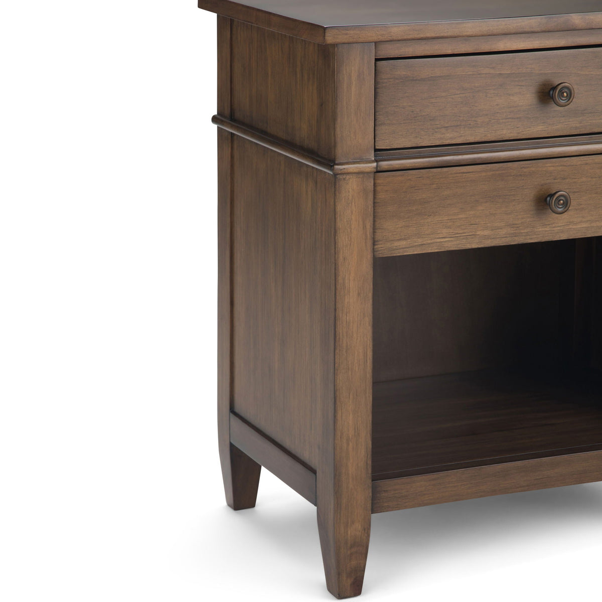 Rustic Natural Aged Brown Bedside Table with Storage - Solid Wood