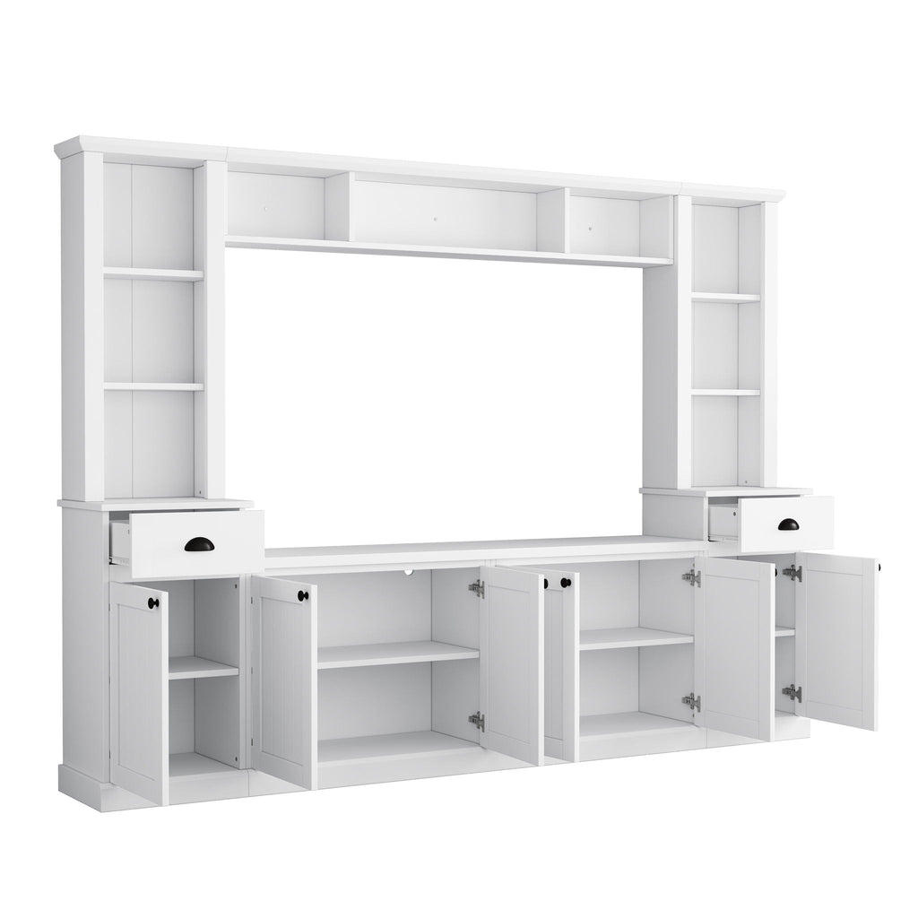 Minimalist Entertainment Wall Unit Set with Adjustable Bridge for TVs Up to 75" - White or Black