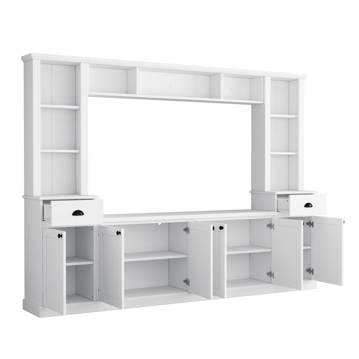Minimalist Entertainment Wall Unit Set with Adjustable Bridge for TVs Up to 75" - White or Black