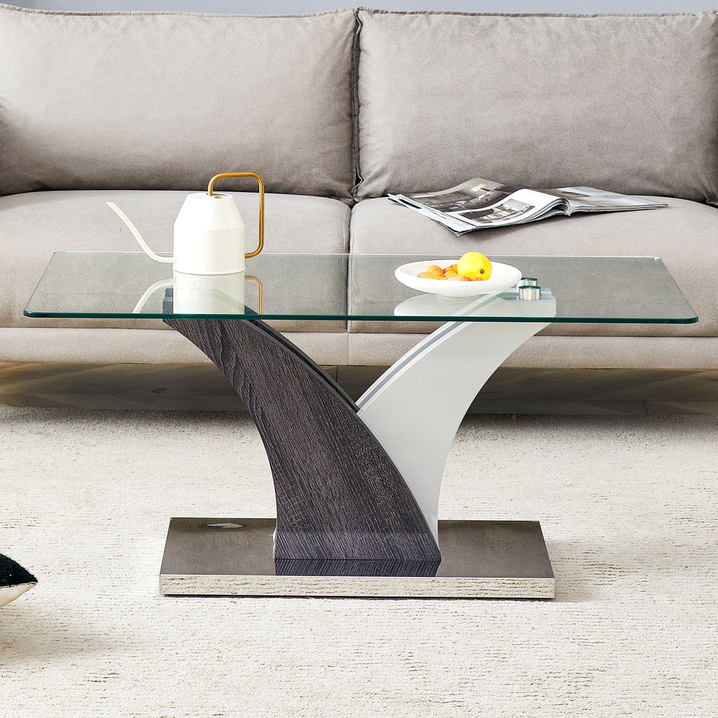Rectangular Coffee Table with Tempered Glass Countertop - Gray