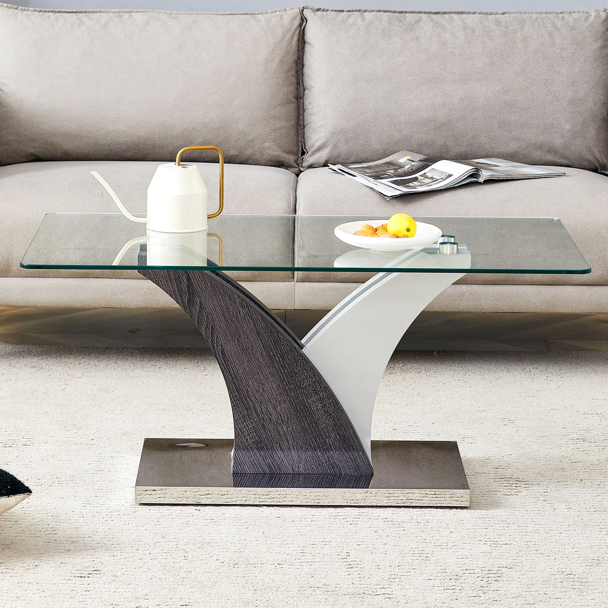 Rectangular Coffee Table with Tempered Glass Countertop - Gray