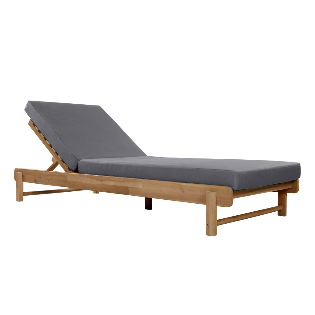 Light Teak Acacia Wood Chaise Lounge Set with Adjustable Backrest - Dark Grey
