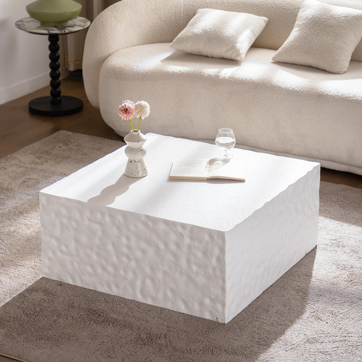 Modern Square Coffee Table with MDF Construction - Creamy White or Walnut
