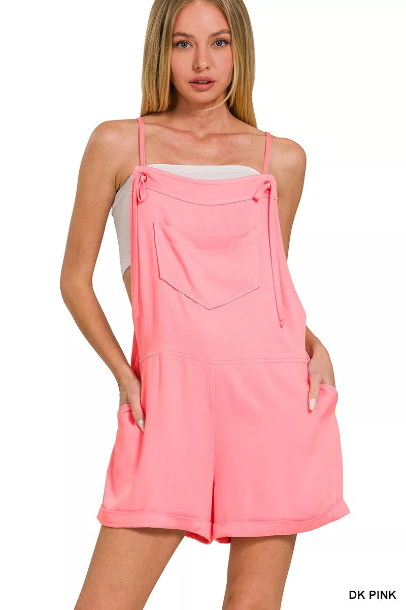 Zenana Rayon Woven Romper With Tie Knot Strap