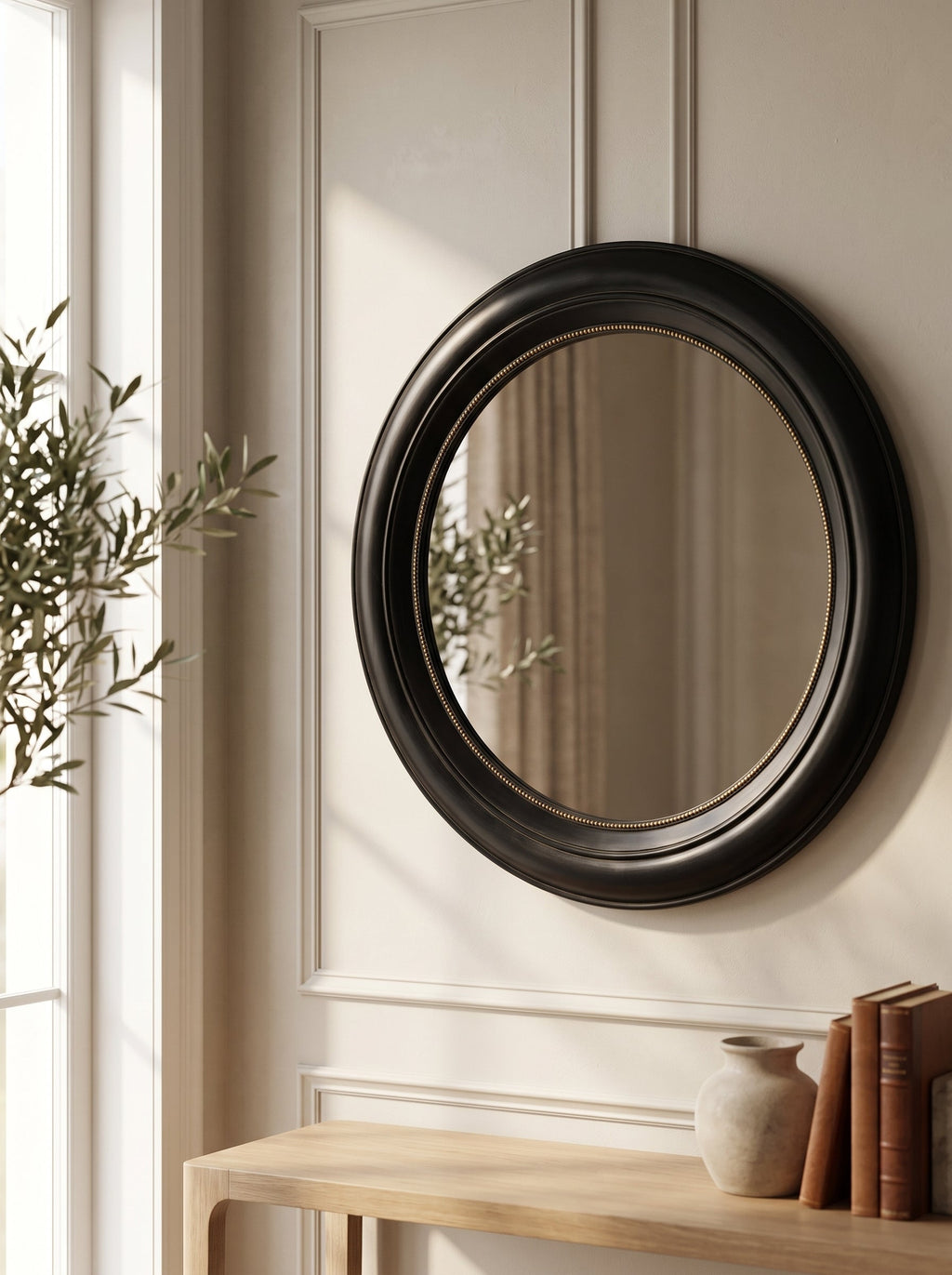 Round Wall Mirror with Black Frame - 20.5 Inch