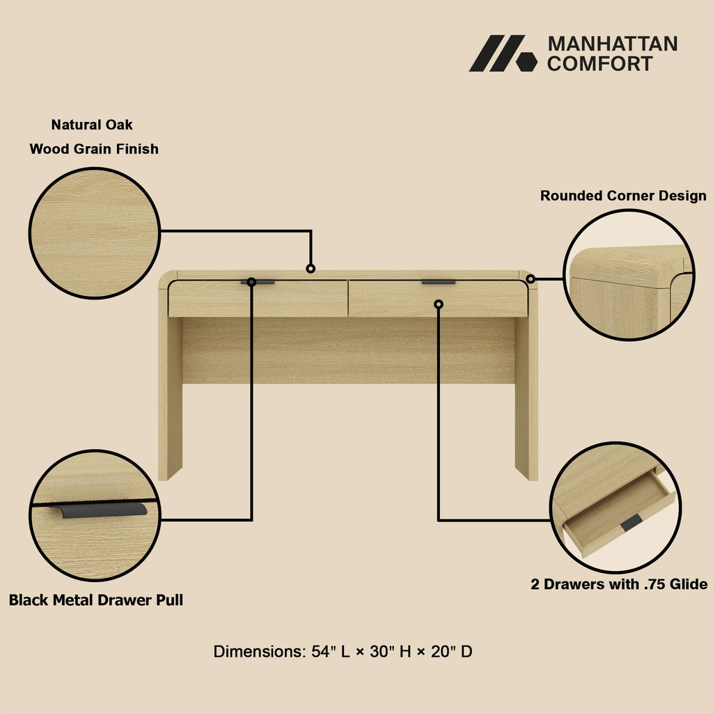 Oak Office Desk with 2 Drawers - Grace Collection