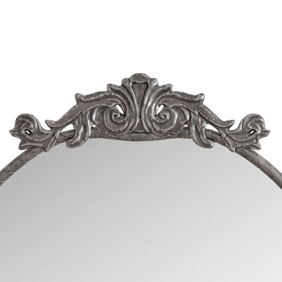 Vintage Arched Full Body Mirror with Carved Applique - Bronze or Pearl Silver