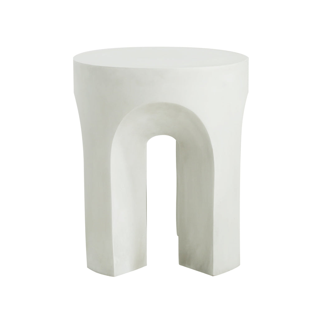 Outdoor MGO Round Top Side Table with Stable Four-Leg Design - Antique White
