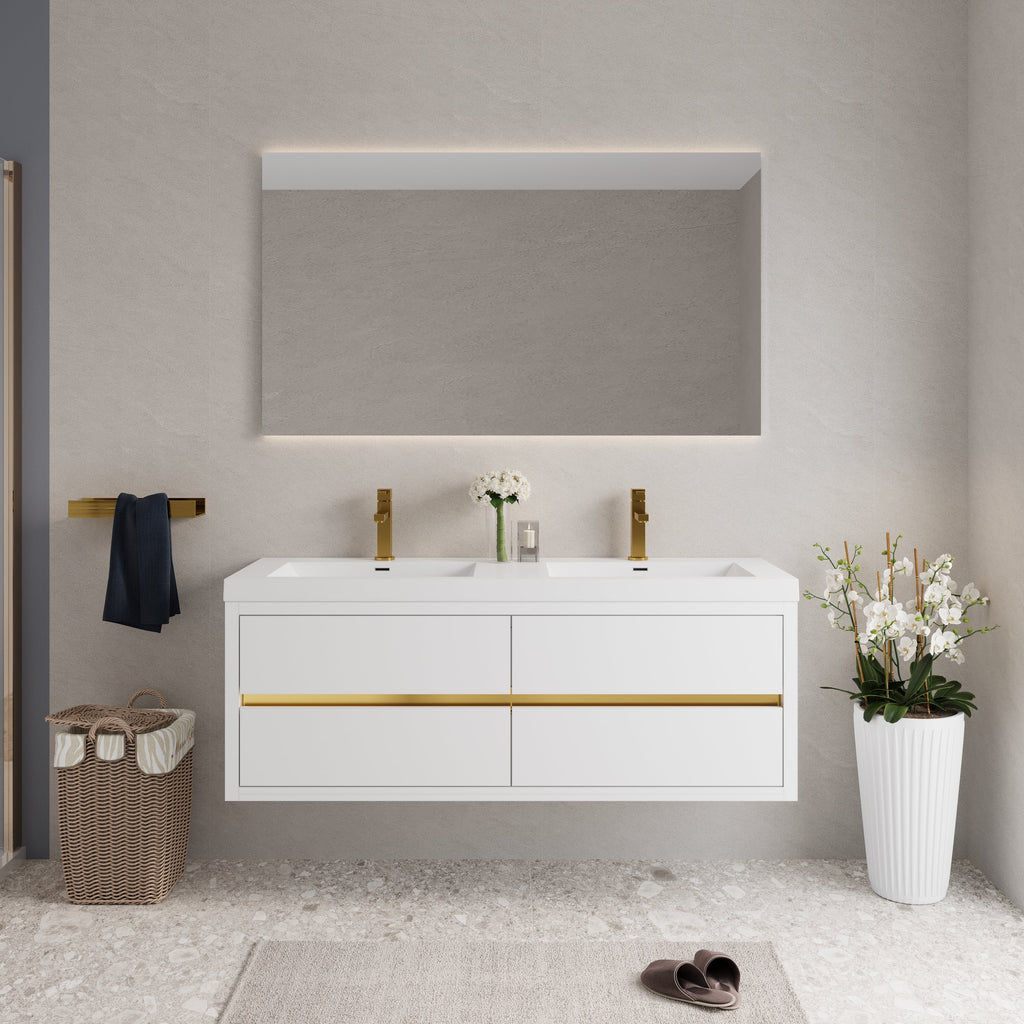 60" Floating Bathroom Vanity with Stone Resin Sink - Wall-Mount Storage Cabinet