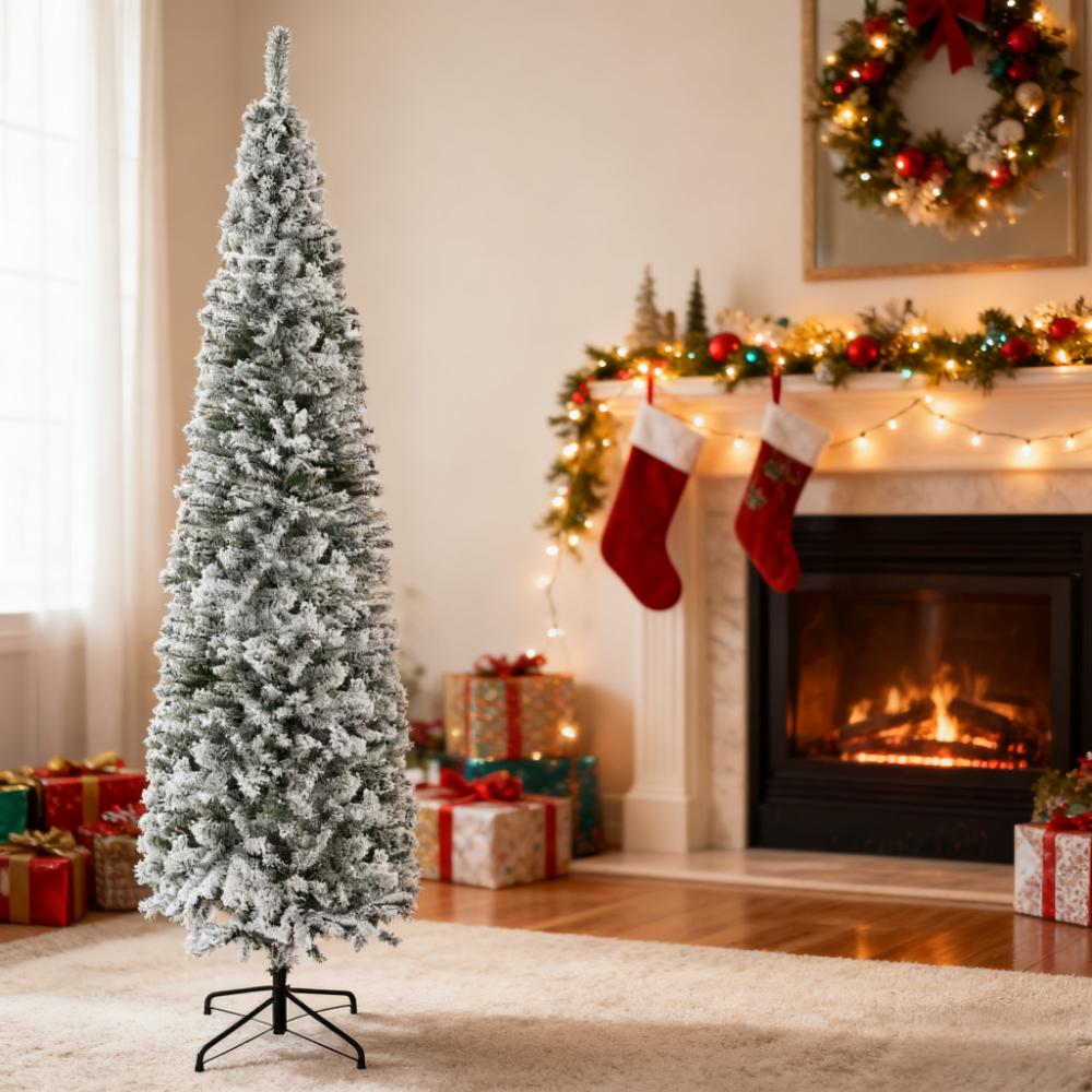 9ft Flocked Christmas Tree with Faux Snow - White