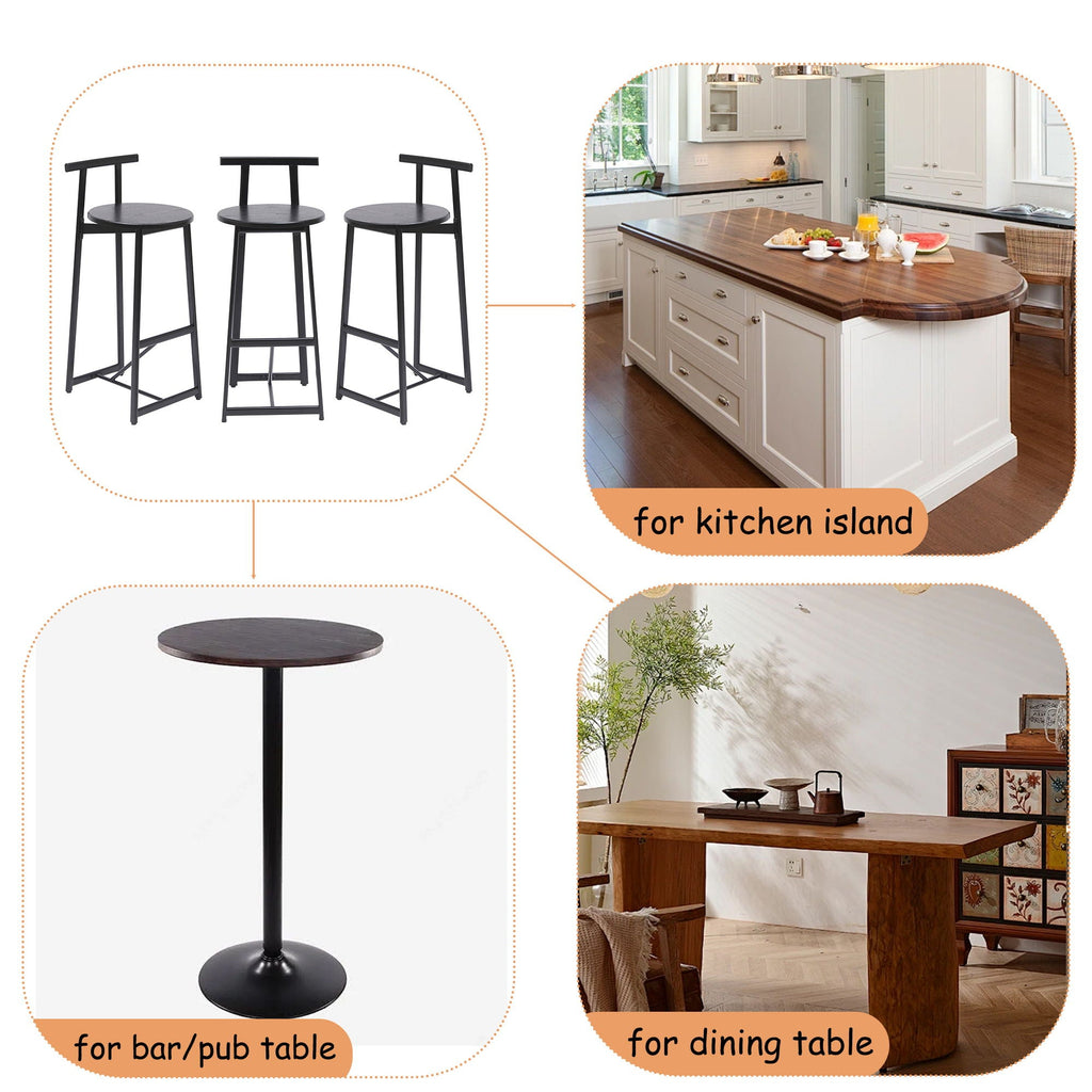 Modern Bar Stools with Backrest for Kitchen – Set of 3 – White or Black