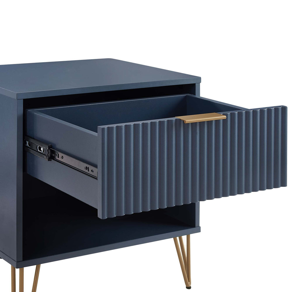 Modern Nightstand with Fluted Drawer and Metal Handles - Multiple Colors