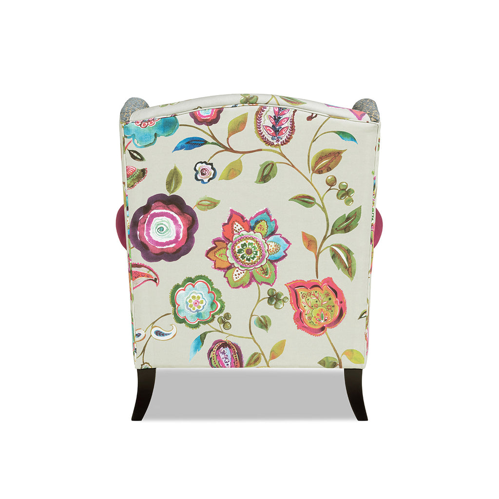 Anya Boho Chic Wingback Accent Arm Chair with Floral Print - Blue or Teal Multi