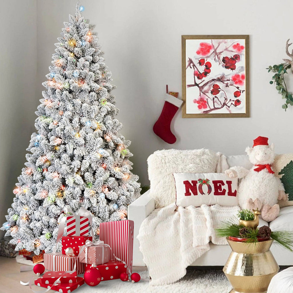 4Ft Flocked Christmas Tree with 150 Colorful UL Lights - White