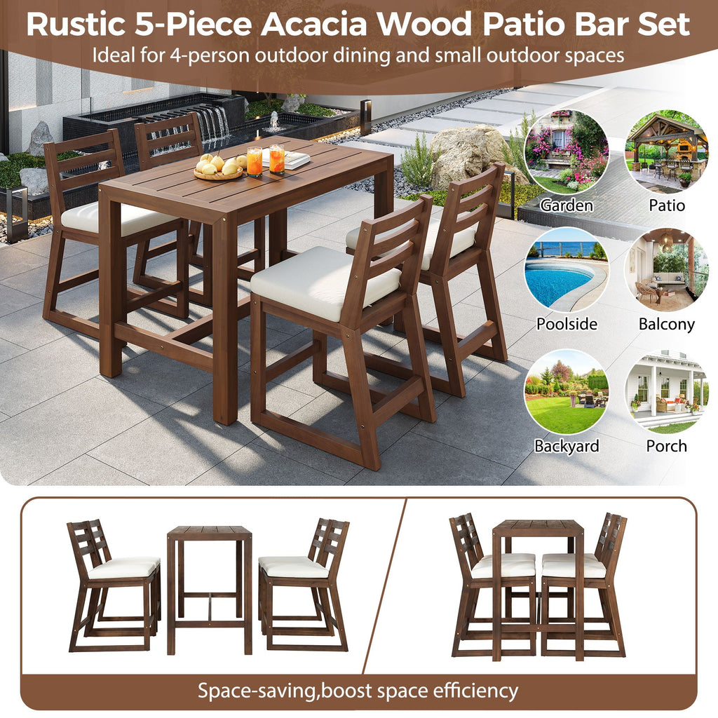 Patio Bar Set with Ergonomic Chairs - Light Brown or Dark Brown