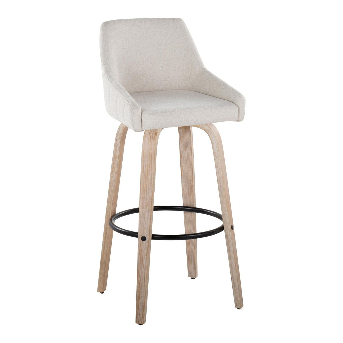 Transitional Fixed Height Barstool Set with Swivel and Round Footrest - Beige, Gray, Light Brown