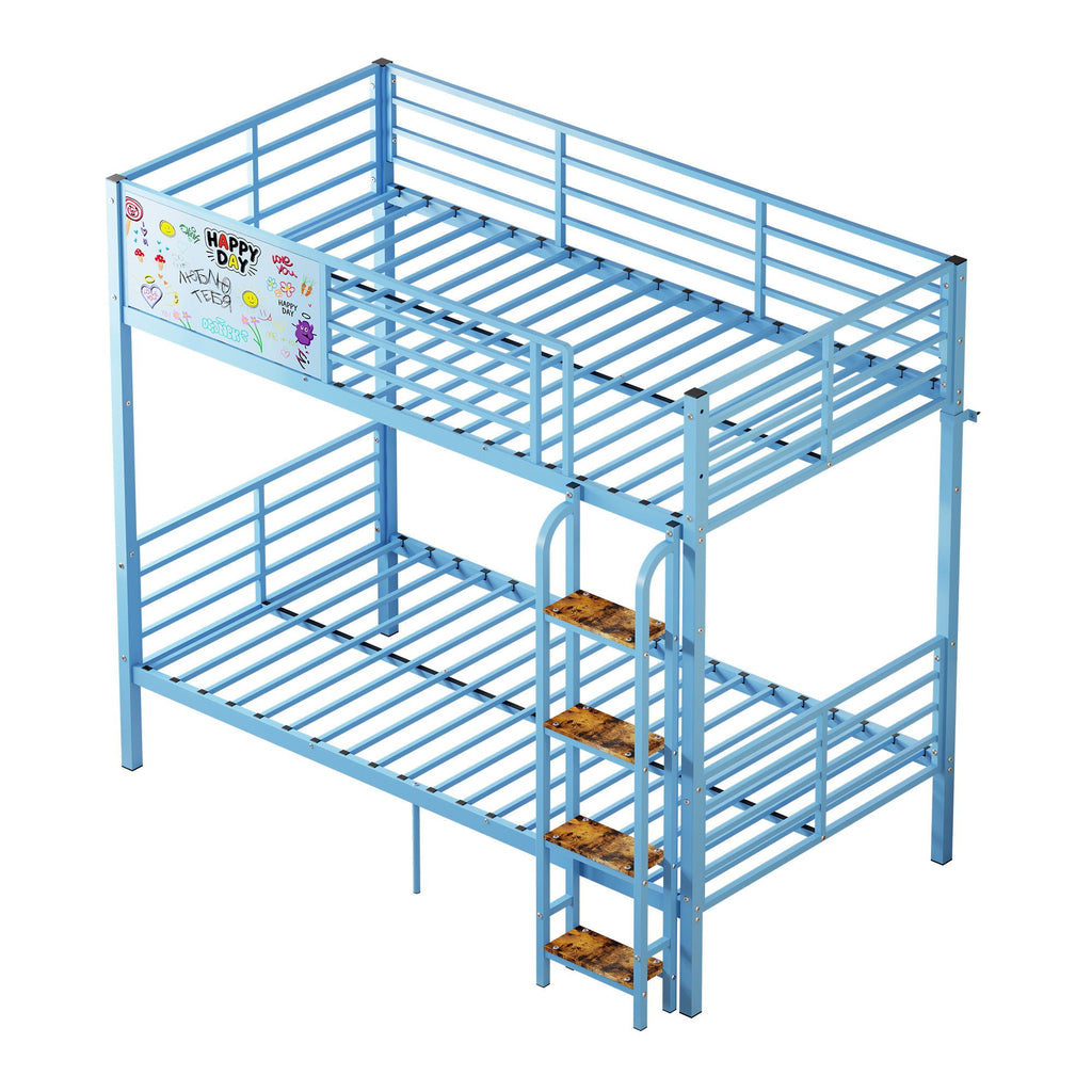 Blue Convertible Twin Bunk Bed with Guardrail and Ladder