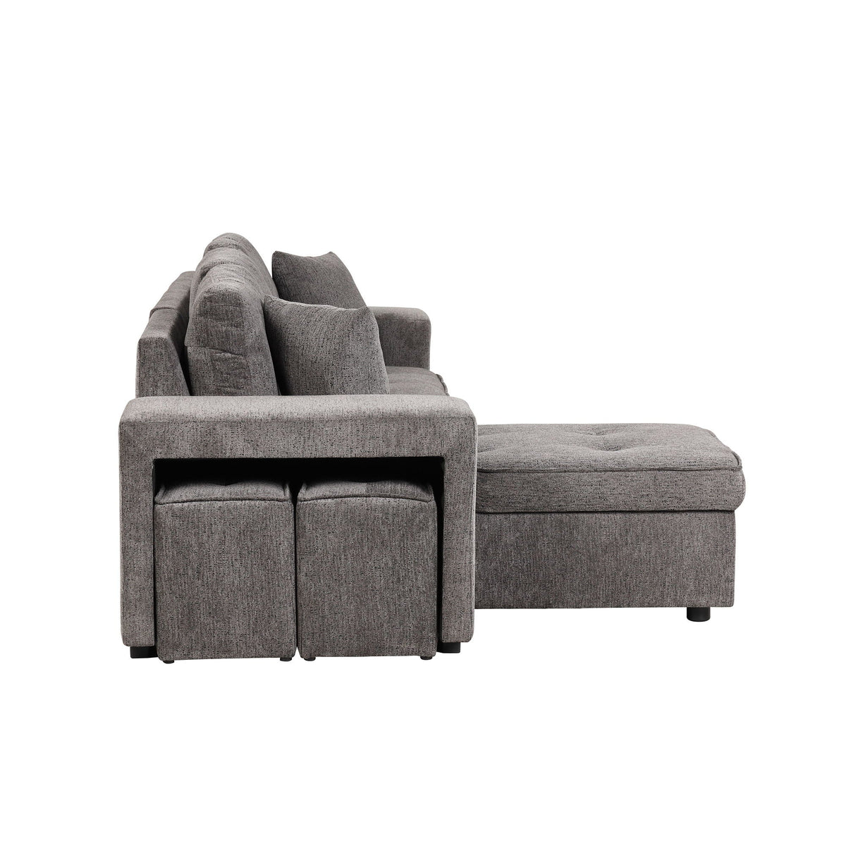 Reversible L-Shape Sleeper Sectional Sofa with Storage Chaise and 2 Stools - Multiple Colors