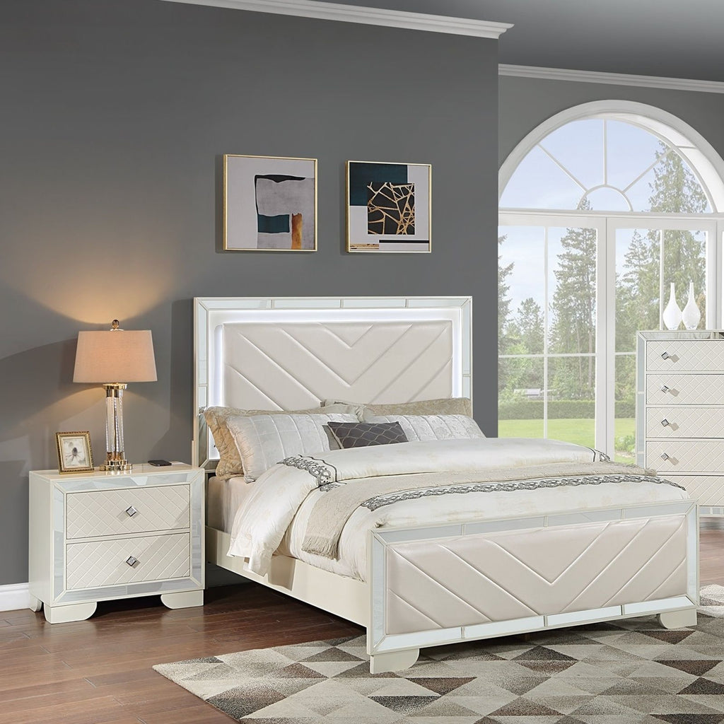 Contemporary 3 Piece Bedroom Set with LED Lights - Beige