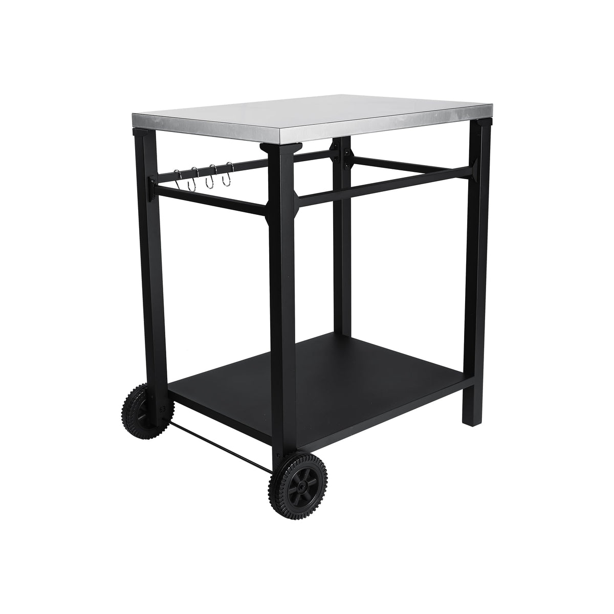 2-Tier Outdoor Grill Cart with Stainless Steel Top - Black