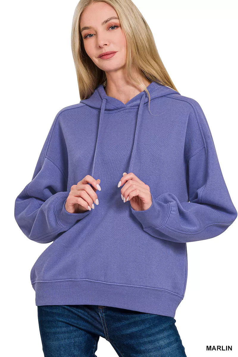 Zenana Drawstring Relaxed Fit Fleece Hoodie