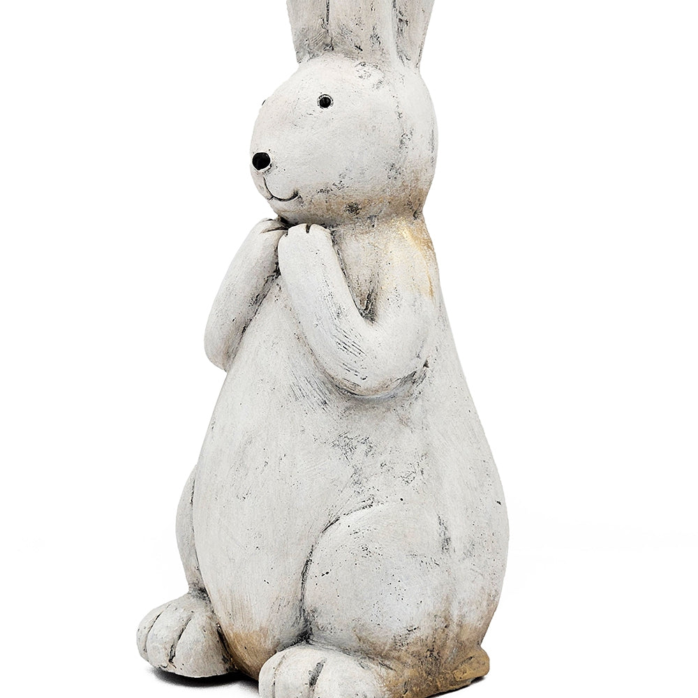 Textured Bunny Figurine with Iron Construction - White
