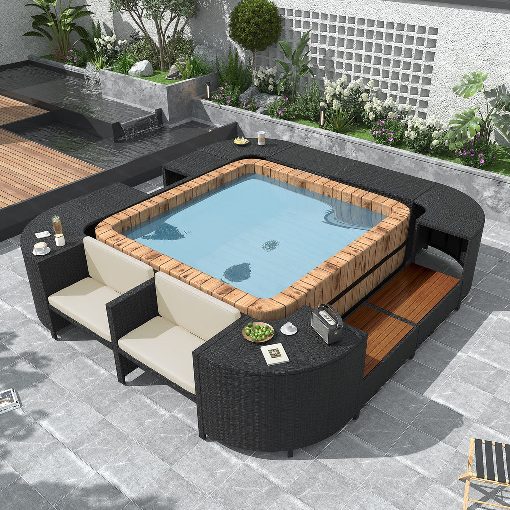 Spa Surround Outdoor Rattan Sectional Sofa Set with Storage - Dark Gray or Beige
