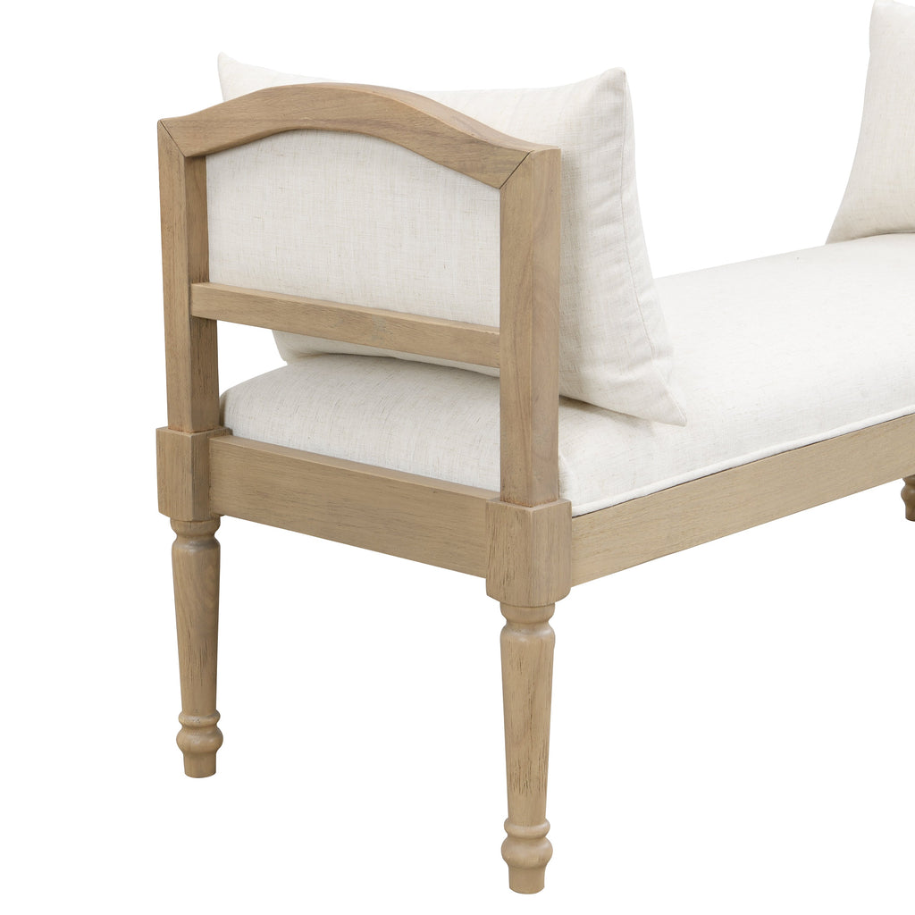 Upholstered Bench with Turned Legs & Side Cushions - Beige or Greige