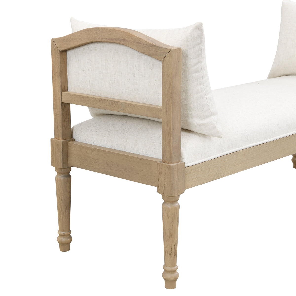 Upholstered Bench with Turned Legs & Side Cushions - Beige or Greige