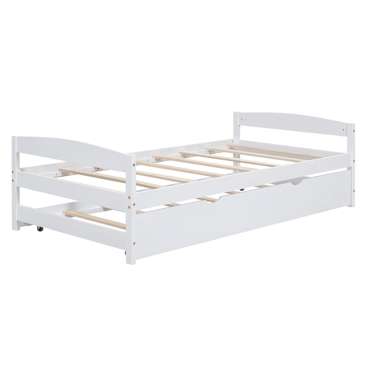 Twin Size Platform Bed with Trundle - Solid Wood Frame - Dark Gray or White