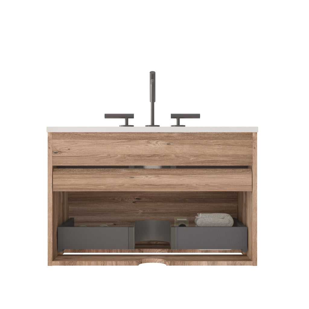 Gloria 30" Wall Mounted Bathroom Vanity with Soft-Close Drawers - Rough Oak