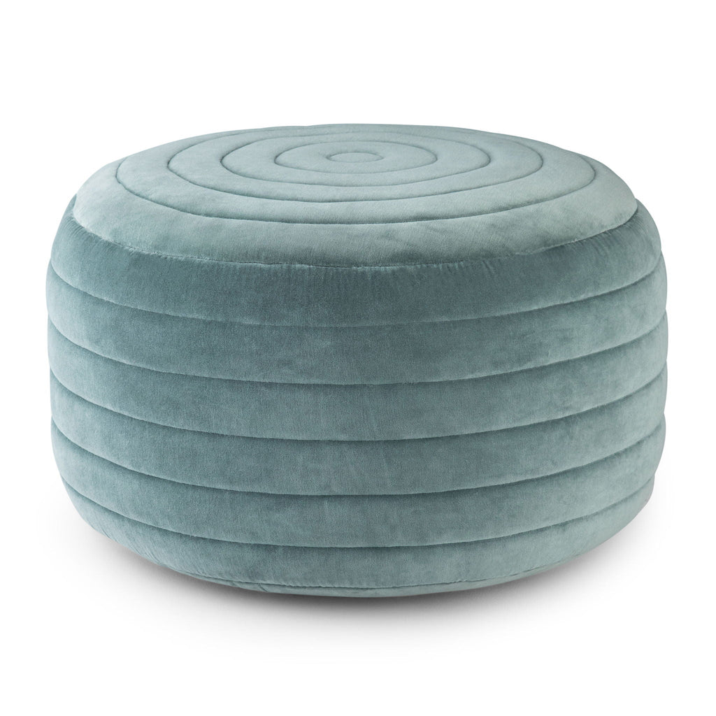 Upholstered Round Pouf with Supportive Polystyrene Filling - Light Blue