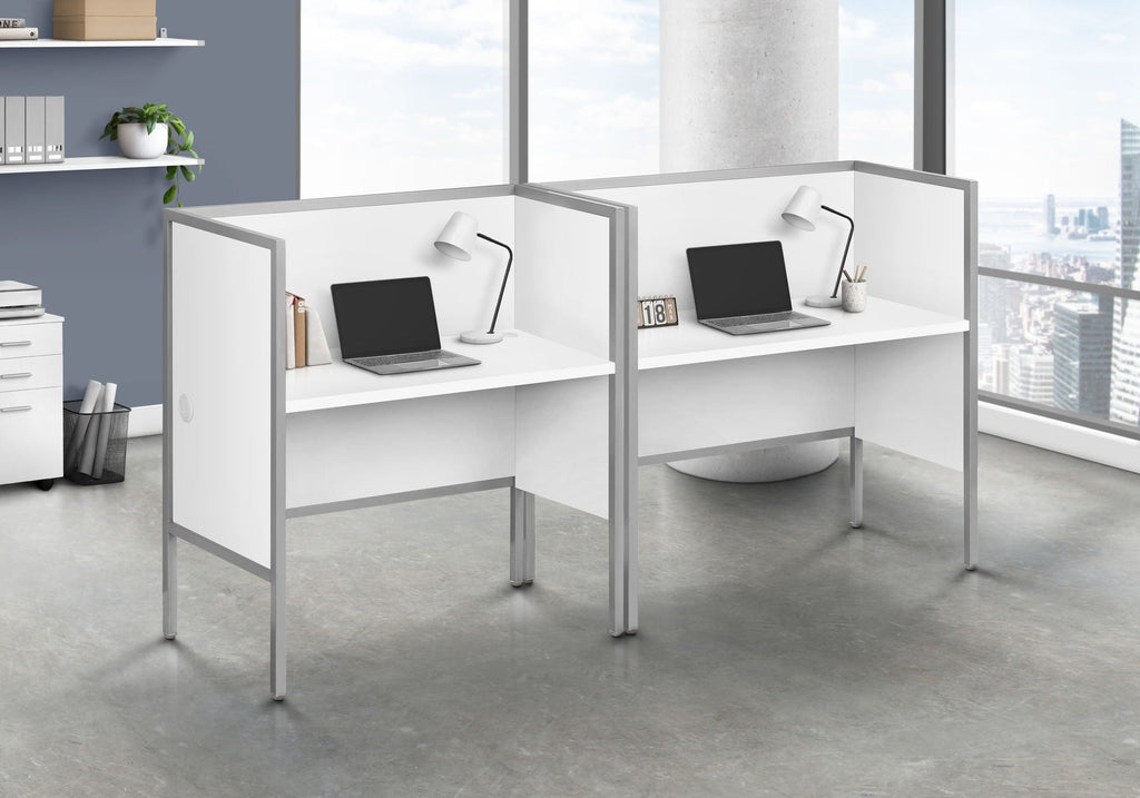 Commercial Grade Office Cubicle Desk with Privacy Panel - Dark Gray or White