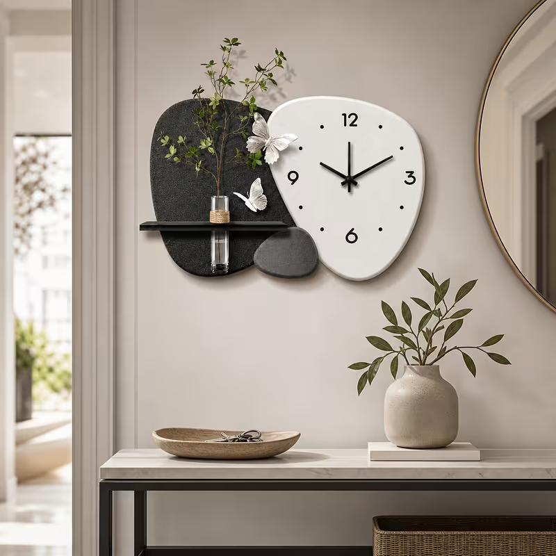 Modern Minimalist Wall Clock with Floating Shelf