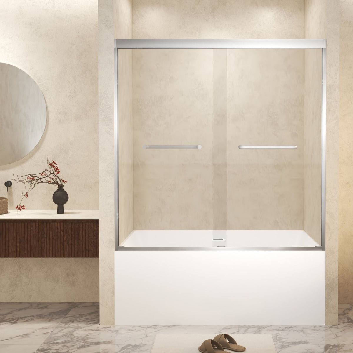 Double Sliding Shower Door with Explosion Proof Film - Black, Gray, or Dark Gray