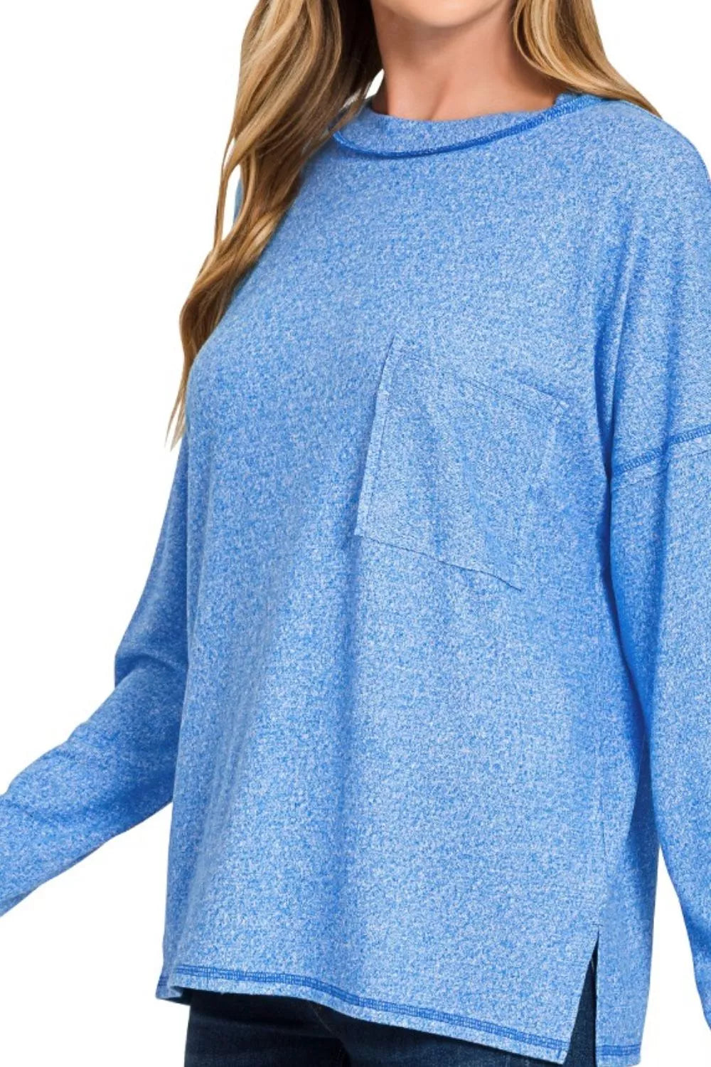 Zenana Soft Melange Hacci Round-Neck Long Sleeve T-Shirt