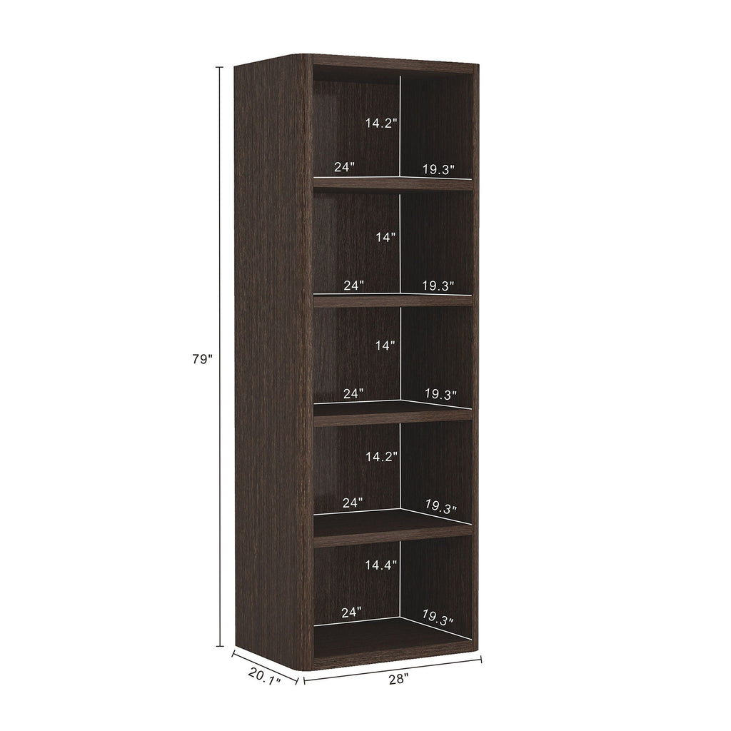 Open Bookcase with Adjustable Shelves - 79" High - Black, Light Brown, Dark Brown