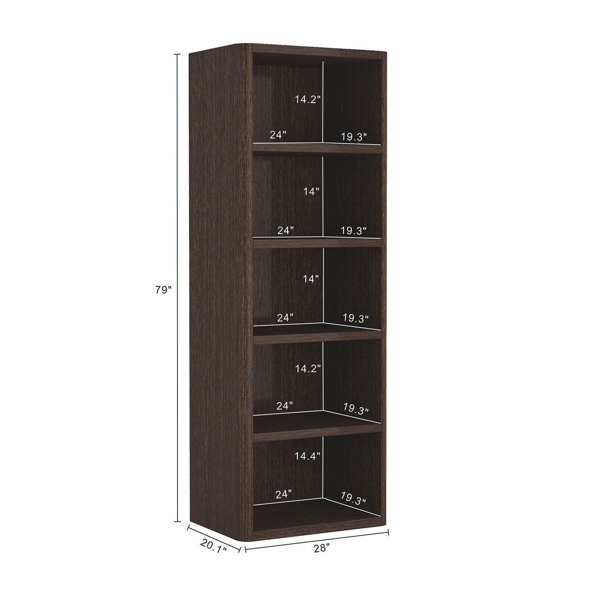 Open Bookcase with Adjustable Shelves - 79" High - Black, Light Brown, Dark Brown