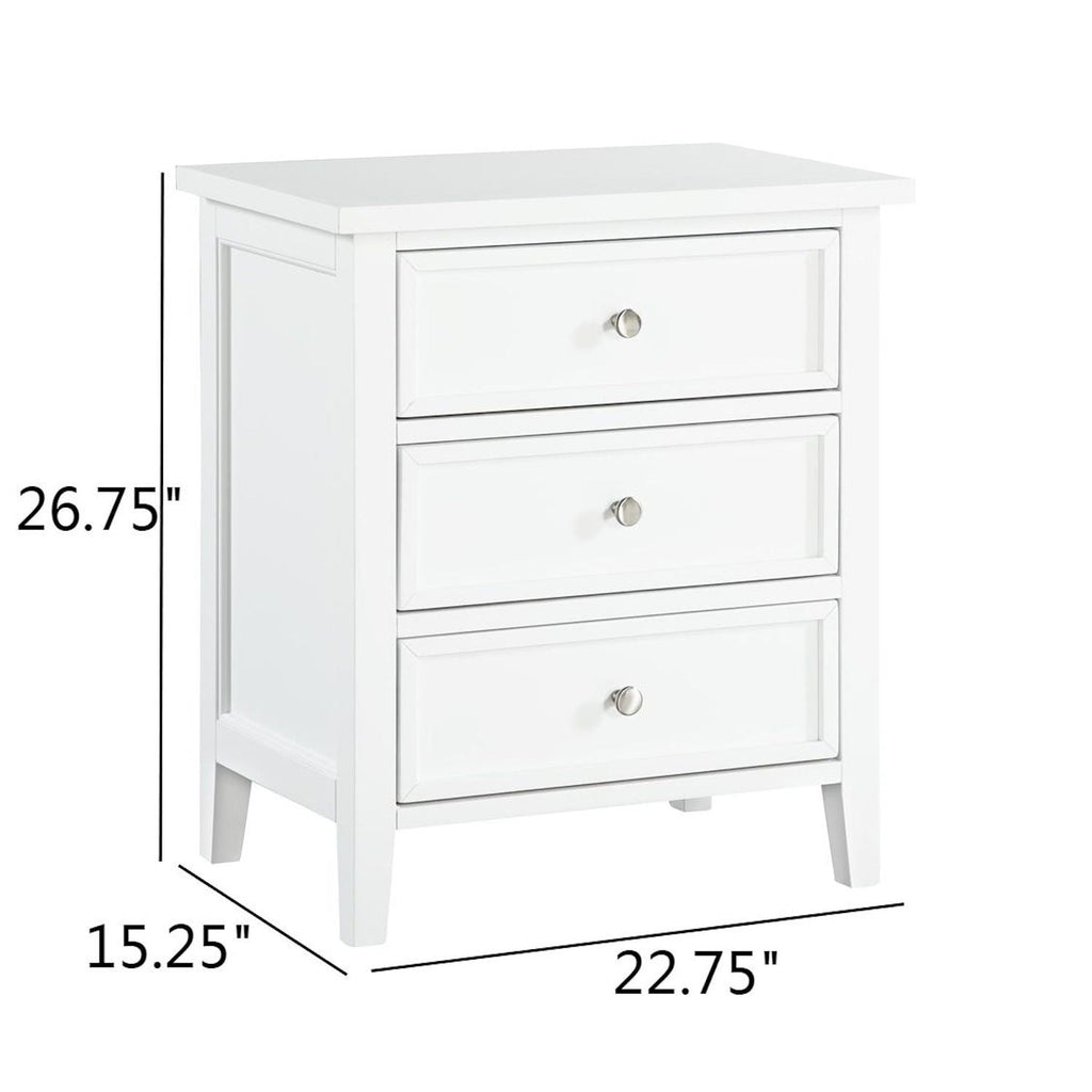 3 Drawer Nightstand with Metal Glides - White, Blue, Dark Green