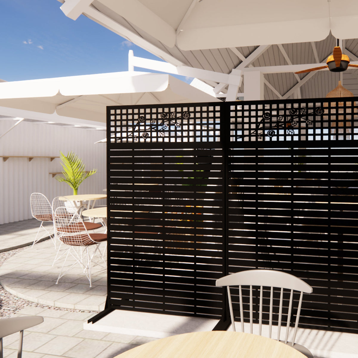 Metal Privacy Screens with Freestanding Iron Construction - Black