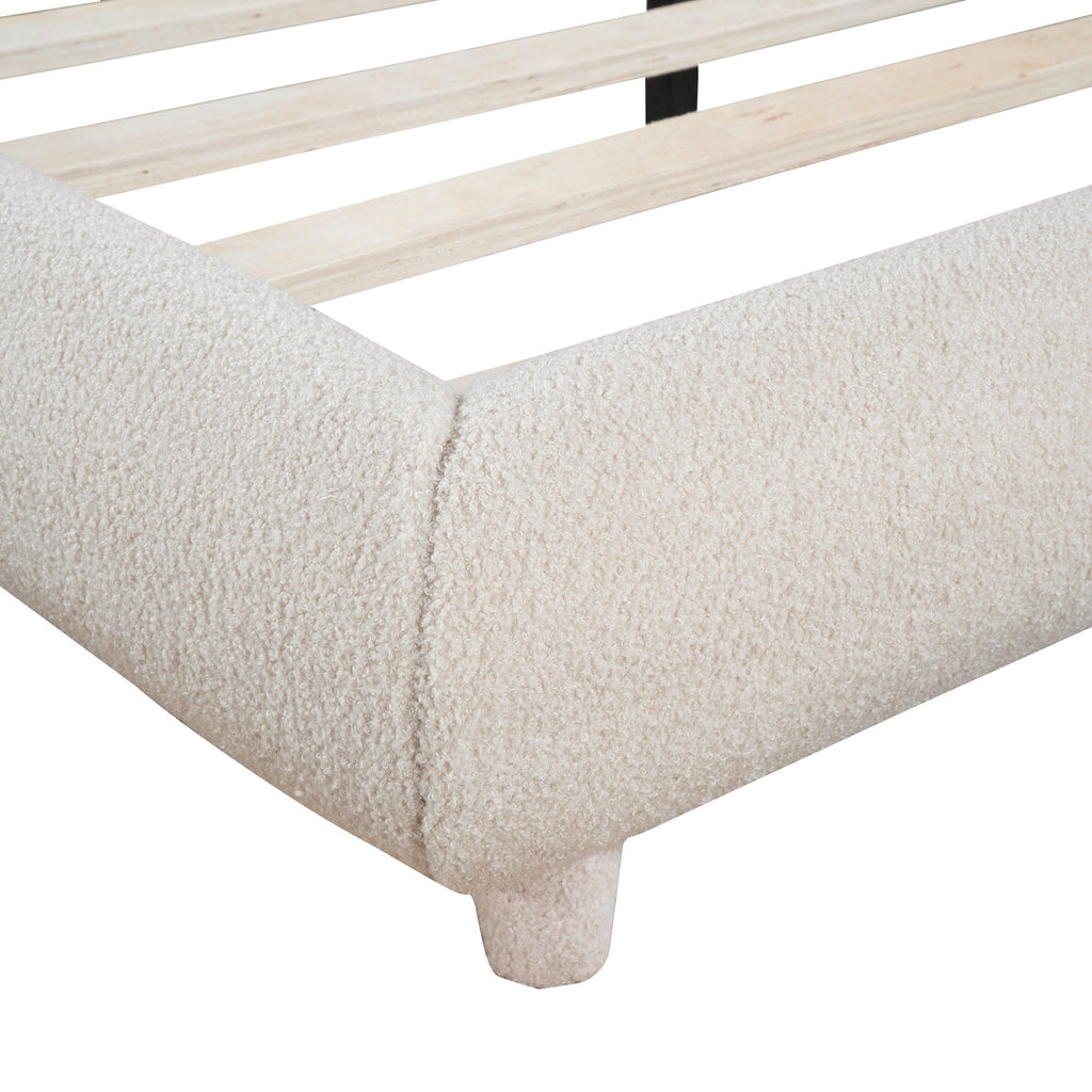 Upholstered Platform Bed With Thick Solid Frame And Stylish Curve-Shaped Design