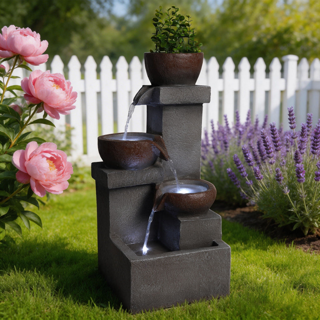 LED Waterfall Fountain Outdoor with LED Lighting - Gray