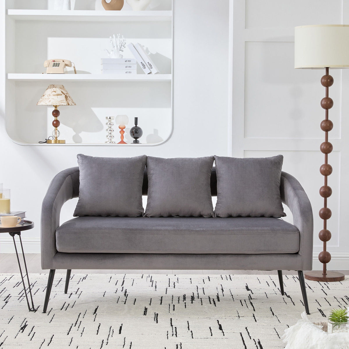 Open Back Loveseat Settee With 3 Pillows