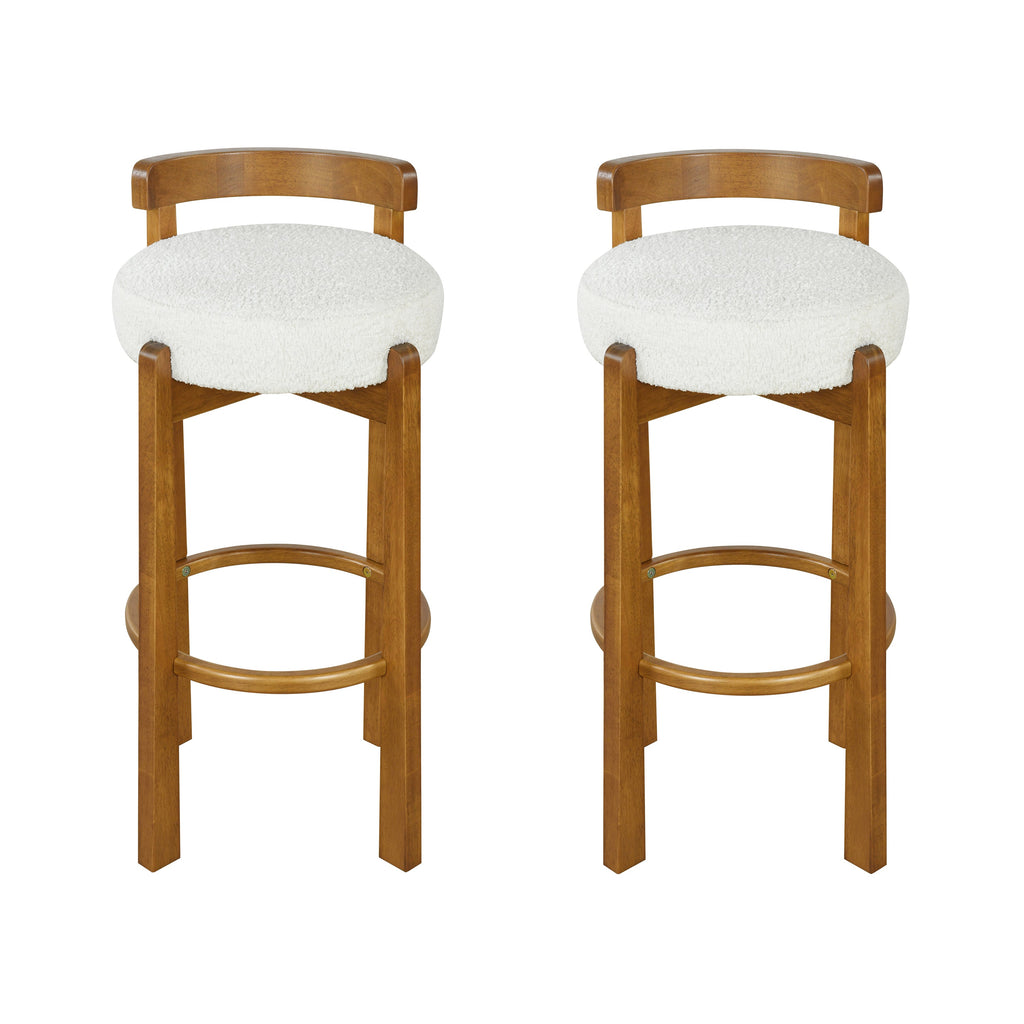 Walnut Wooden Low Back Barstool with Padded White Seat - Walnut