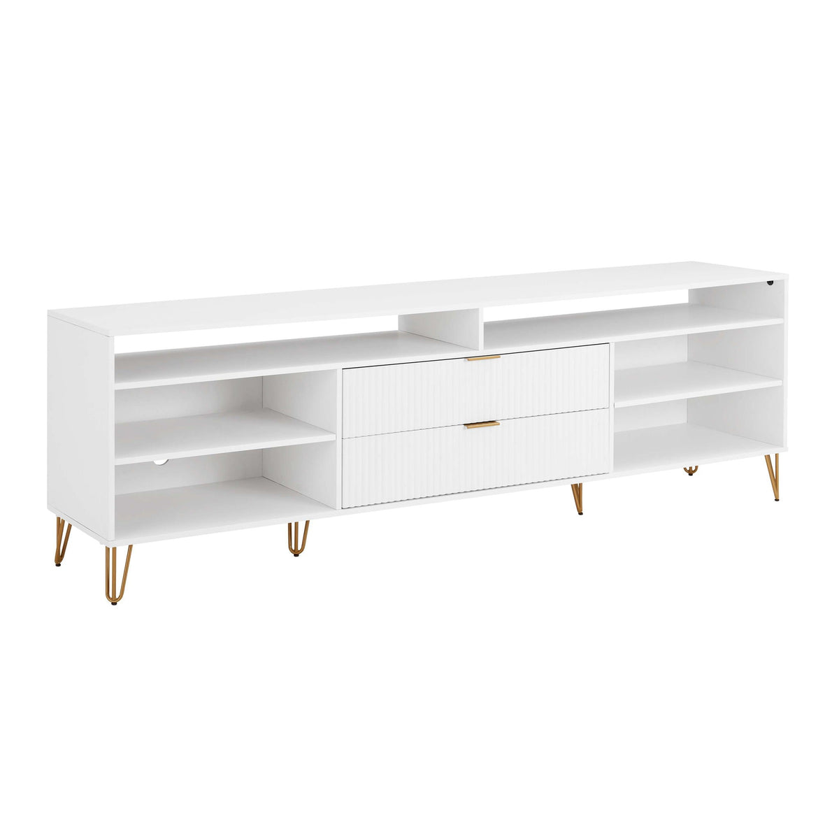 Fluted TV Stand with Storage and Metal Legs - Multiple Colors