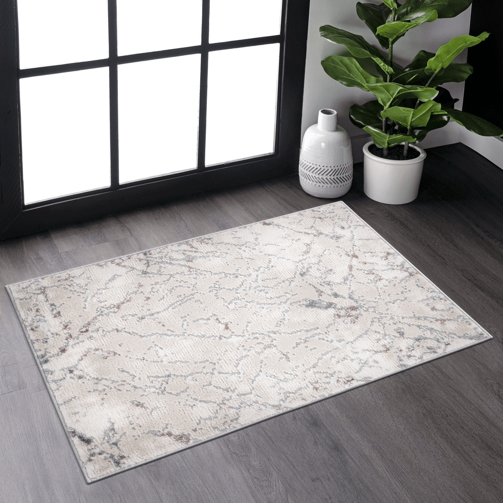Trendy Polyester Area Rug - Marfi Collection 2x3 with Easy-Care Finish - Multi, Blue+Grey, or Ivory
