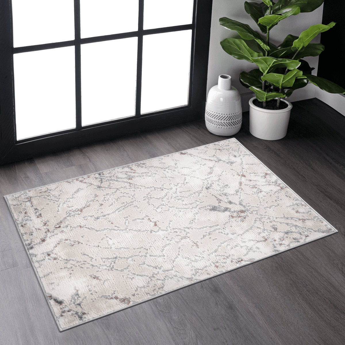 Trendy Polyester Area Rug - Marfi Collection 2x3 with Easy-Care Finish - Multi, Blue+Grey, or Ivory