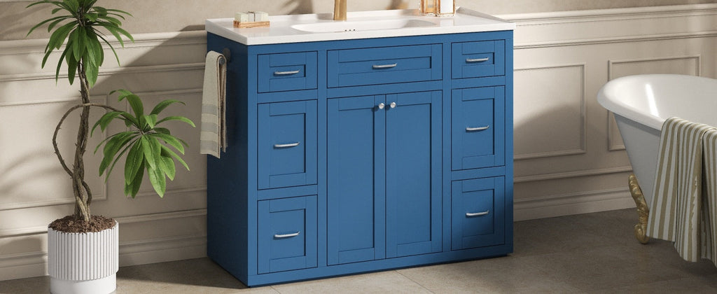 Navy Blue 48" Bathroom Vanity with Ceramic Sink - Navy Blue